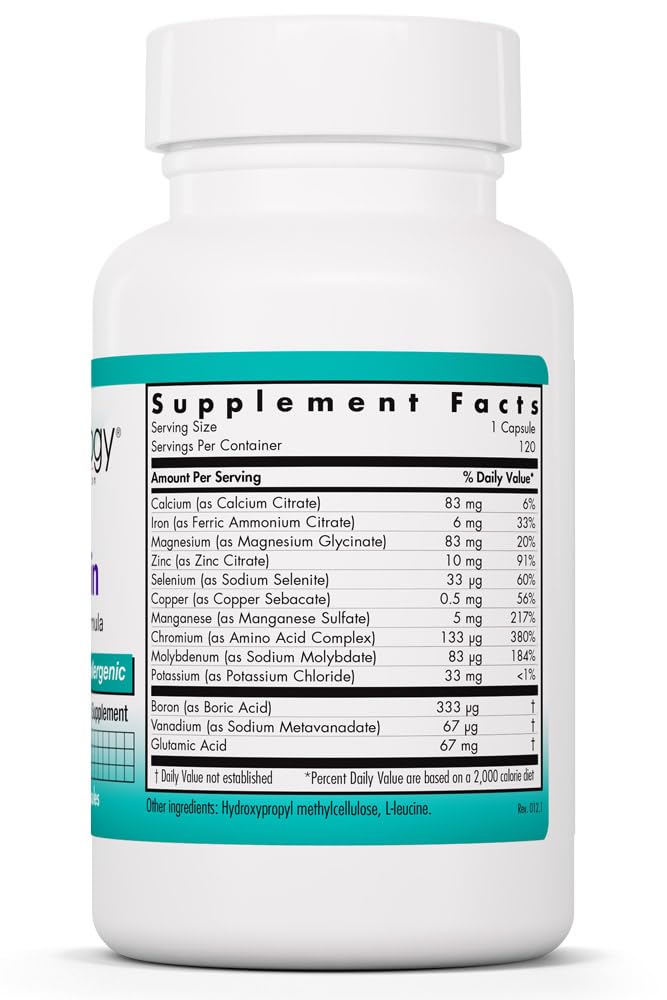 NutriCology MultiMin - Essential Mineral Blend with Macro Trace & Ultra Trace Minerals - Supports Mineral Balance Absorption & Cellular Function - 120 Servings - 120 Vegetarian Capsules Allergy Research Group