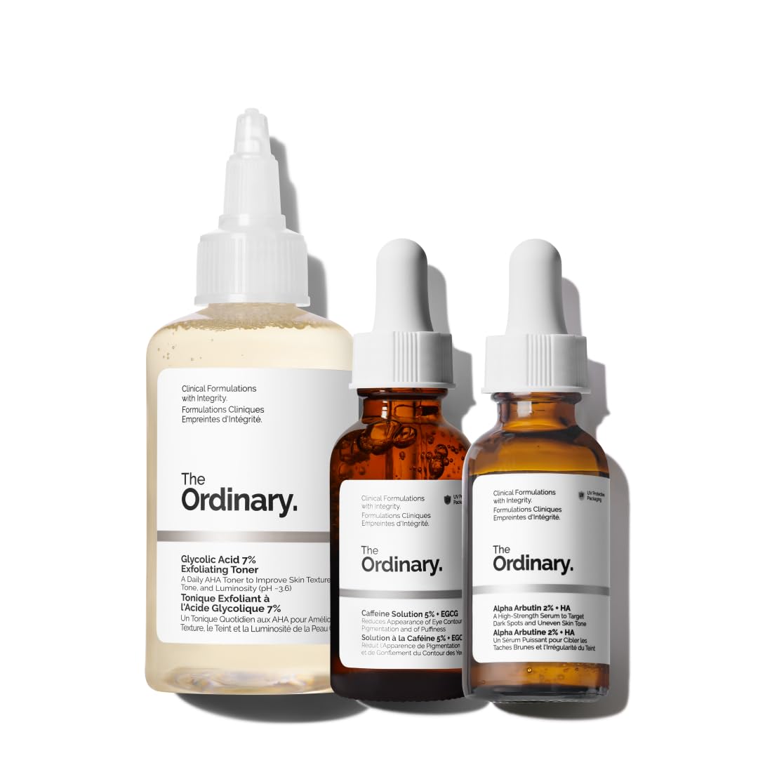 The Ordinary The Bright Set, 3-Step Regimen for Radiant, Even Skin Tone with Glycolic Acid 7% Exfoliating Toner The Ordinary