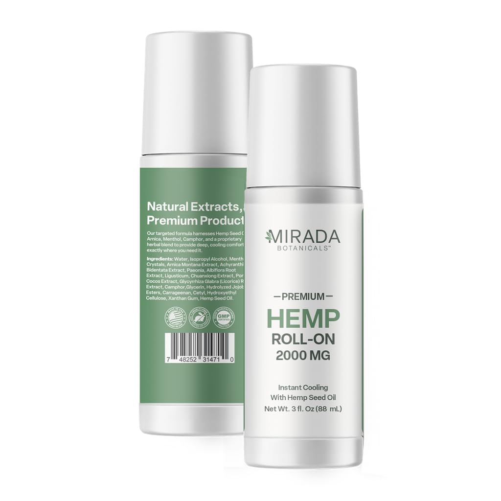 Mirada Botanicals Hemp Cooling Relief Roll-On – 2000mg - Menthol & Arnica – Muscle & Joint Support Mirada Botanicals