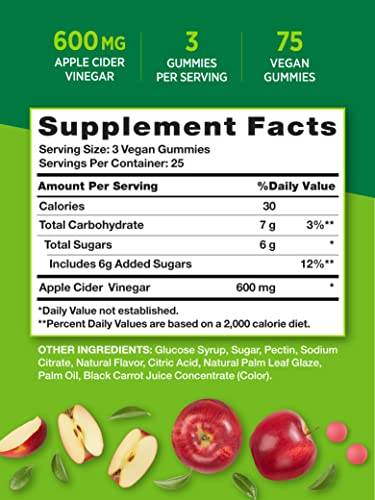 Nature's Truth Apple Cider Vinegar Gummies | 600 mg | 75 Gummies | Natural Apple Flavor Nature's Truth