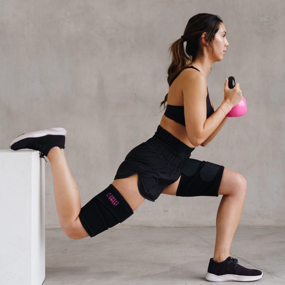 Sports Research Sweet Sweat Thigh Trimmers for Men & Women Increases Sweat & Activity to the Thighs during Exercise (Pink Logo, Medium) Sports Research