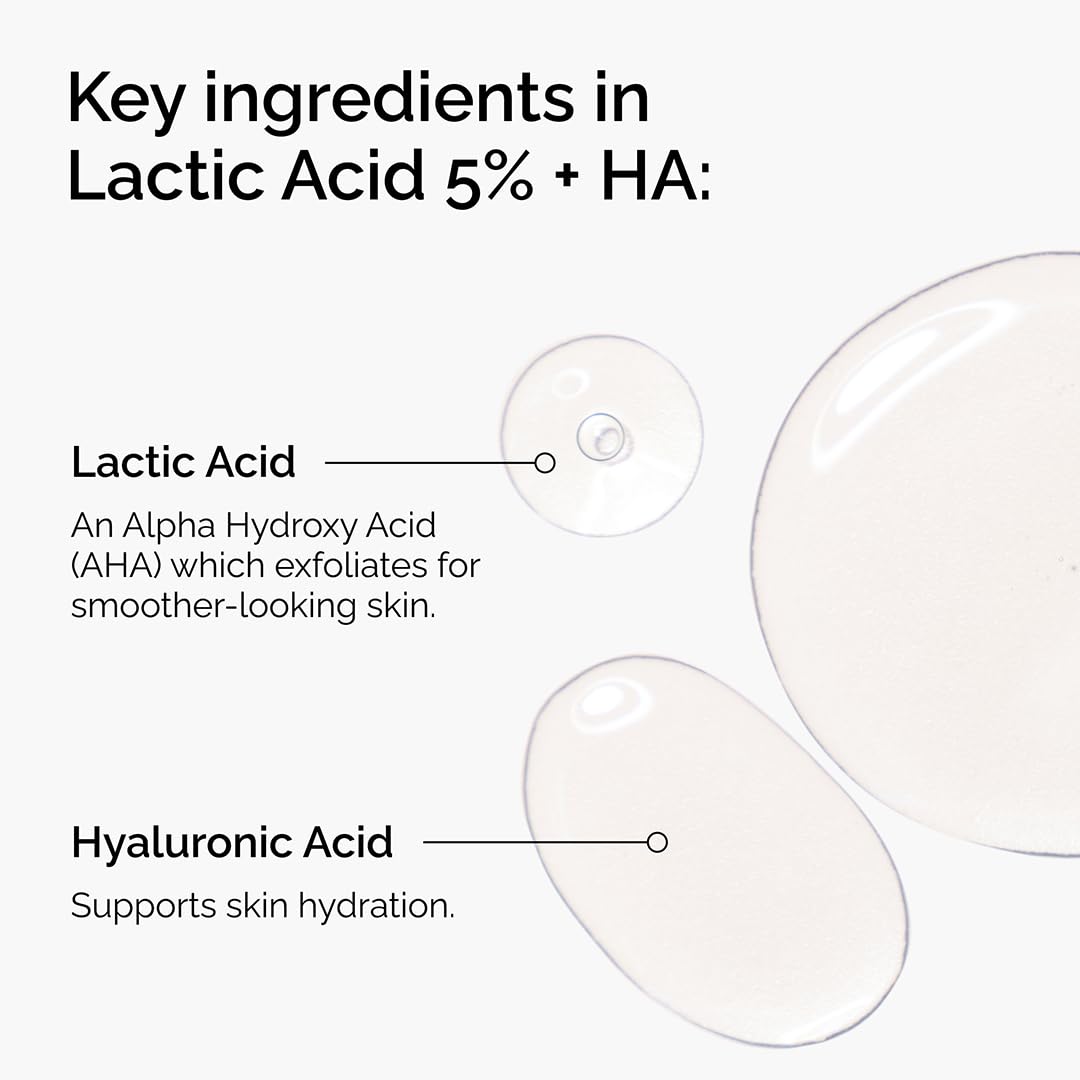 The Ordinary Lactic Acid 5% + Hyaluronic Acid 2%, Gentle Exfoliating Serum for Smoother Skin, 1 Fl Oz The Ordinary