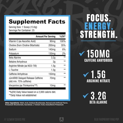 Ryse Element Series Pre-Workout | Everyday Pre-Workout | Beta Alanine, NO3-T Nitrates RYSE Up Supplements