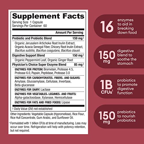 Physician's CHOICE Digestive Enzymes - Multi Enzymes, Organic Prebiotics & Probiotics Physician's CHOICE