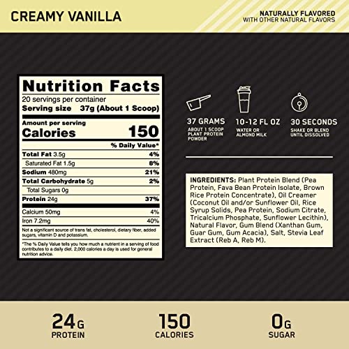 Optimum Nutrition Gold Standard 100% Plant Based Protein Powder, Gluten Free, Vegan Optimum Nutrition