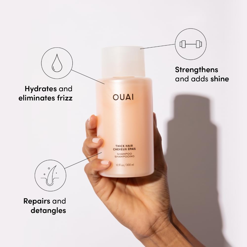 OUAI Thick Hair Shampoo & Conditioner Set, Travel Size - Moisturizing Shampoo & Conditioner - With Keratin, Marshmallow Root, Shea Butter & Avocado Oil - Sulfate, Paraben & Phthalate Free (3 Oz) OUAI