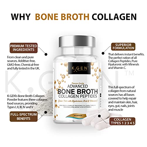 Pure Bone Broth Collagen Supplement Capsules Grass Fed Advanced Blend of Multi Collagen K GEN rejuvenation nutrition