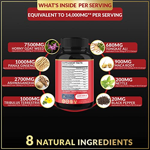 BMVINVOL (2 Packs) Horny Goat Weed Capsules, 14000mg Herbal Equivale BMVINVOL