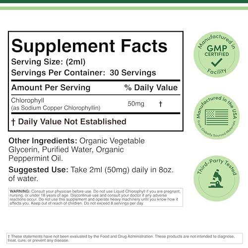 Chlorophyll Liquid Drops - for Digestion, Gut Health, Energy and Detox - Vegan Safe Double Wood Supplements