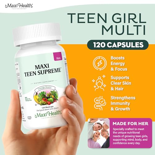 Teen Vitamins for Girls 12-17 - Teen Multivitamin D3, Iron, Calcium, Biotin, Zinc, Digestive Enzymes – Teenager Girl Multi Vitamins Maxi Health