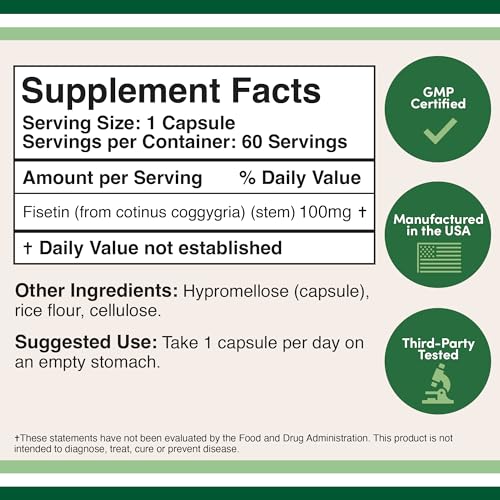 Fisetin Supplement - 100mg of Bioactive Flavnonols, 60 Count (Natural Bioflavonoid Double Wood Supplements