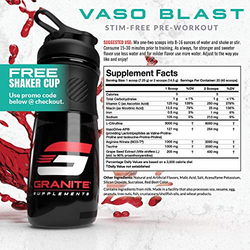 Granite Vaso Blast Advanced 'Stim-Free' Pre-Workout | Supports Vasodialation, NO Conversion Granite Supplements