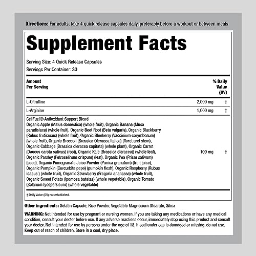 Fitness Labs Nitric Oxide Supplement | 3000mg | 120 Capsules | Nitric Oxide Pre Workout Fitness Labs