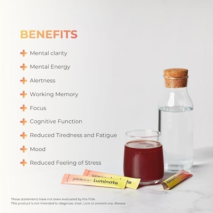JuicePlus+ Luminate - Plant-Based Cognitive Support Drink with Ashwagandha, Lions Mane & Coffee Berry for Clarity & Vitality - 15 Sticks, 2.75 oz Juice Plus+