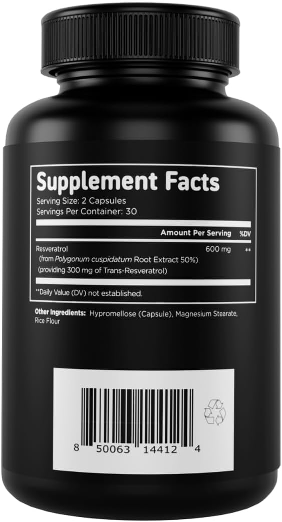 Vital Vitamins Resveratrol, 600mg with 300mg Trans-Resveratrol | Antioxidant Support for Cellular Longevity & Cognitive Function, Non-GMO, 60 Capsules Gsupps Australia
