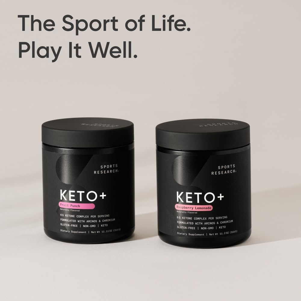 Sports Research® Keto Plus Exogenous Ketones with goBHB® - Premium Keto Powder Supporting Ketosis, Energy & Cognitive Function - Keto Certified · Vegan Friendly · 30 Servings (Raspberry Lemonade) Sports Research