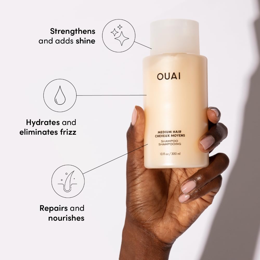 OUAI Medium Hair Shampoo & Conditioner Set, Travel Size - Hydrating Shampoo & Conditioner - With Coconut Oil, Babassu, Kumquat Extract & Keratin - Sulfate, Paraben & Phthalate Free (3 Oz) OUAI