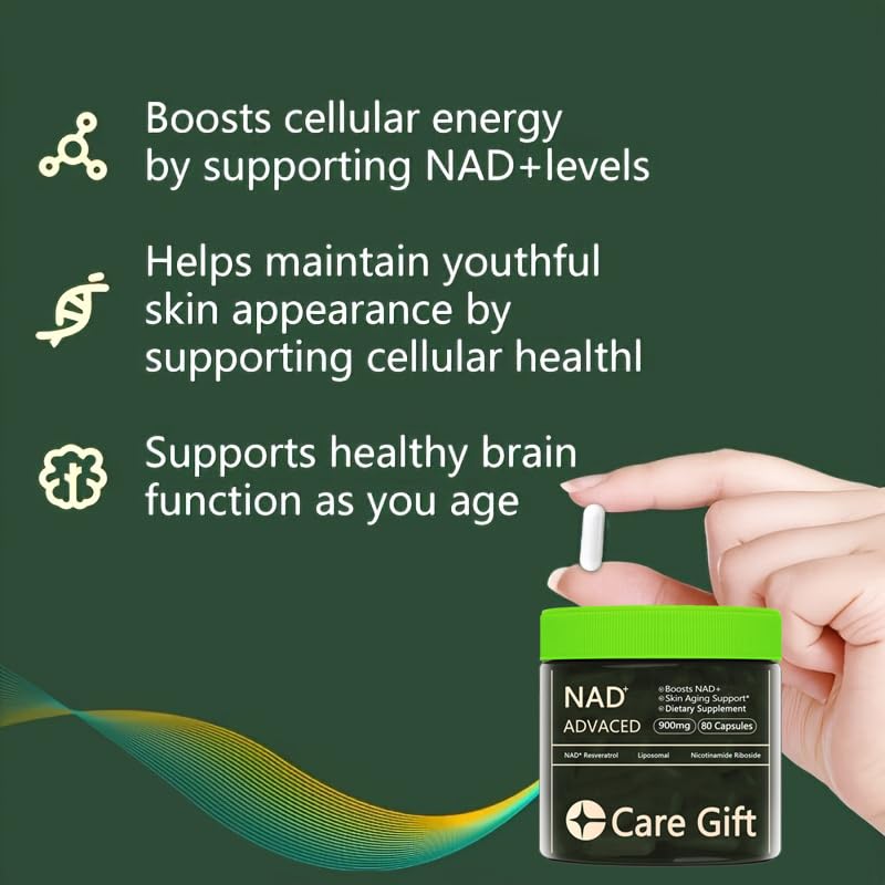 CARE GIFT NAD Supplement, NAD Nicotinamide Riboside Resveratrol 900mg - Liposomal NAD Supplements for Women & Men,NMNH Supplement Alternative for Energy, Focus, Anti-Aging (1 Pack) CARE GIFT