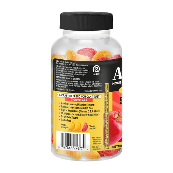 Airborne 400mg Vitamin C Gummies for Adults & Children, Immune Essentials Daily Immune Support Supplement with Vitamins C & E - Orchard Fruit Flavor, 132 Gummies (Pack of 2) Airborne