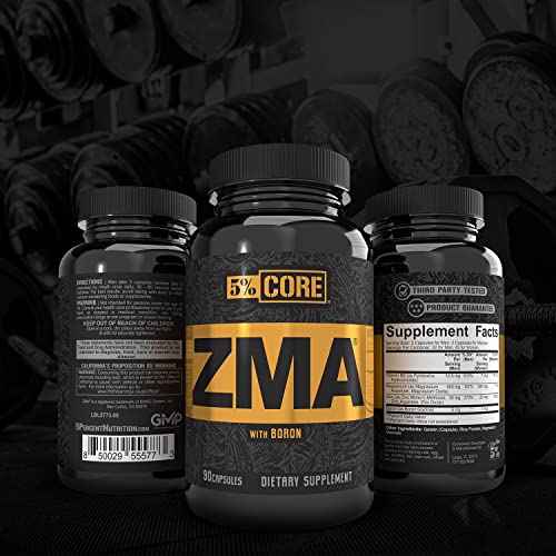 5% Nutrition Core ZMA (with Boron) | Promotes Recovery by Restoring Levels of Zinc, Magnesium & Vitamin B-6 (90 Capsules) 5% Nutrition