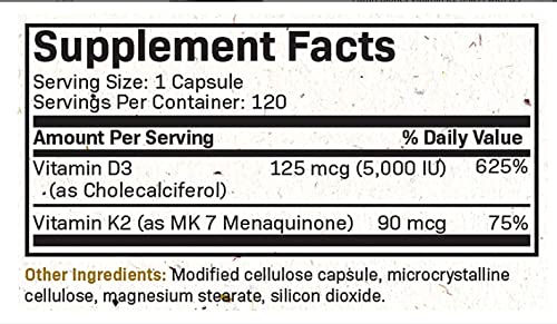 Futurebiotics Vitamin K2 (MK7) with D3 Supplement - Non-GMO Formula - 5000 IU Vitamin Futurebiotics