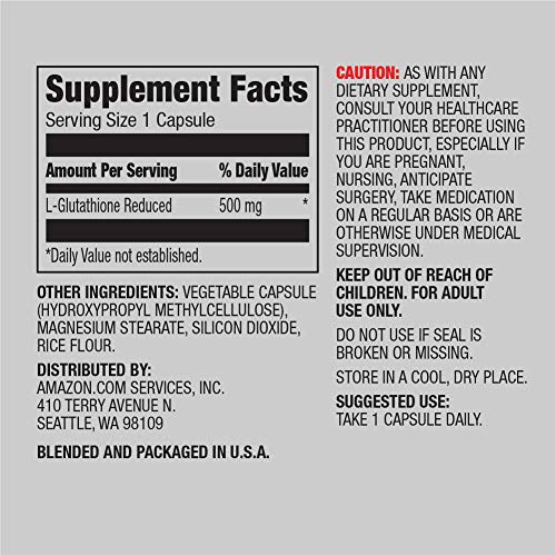 Amazon Elements Glutathione, Vegan, 500mg per Serving, 60 Capsules Amazon Elements