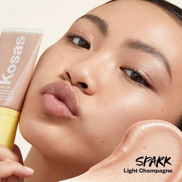 Kosas Glow I.V. - Vitamin-Infused Skin Illuminating Enhancer - Spark. Bonus Premium Korean Sheet Masque with Collagen Kosas