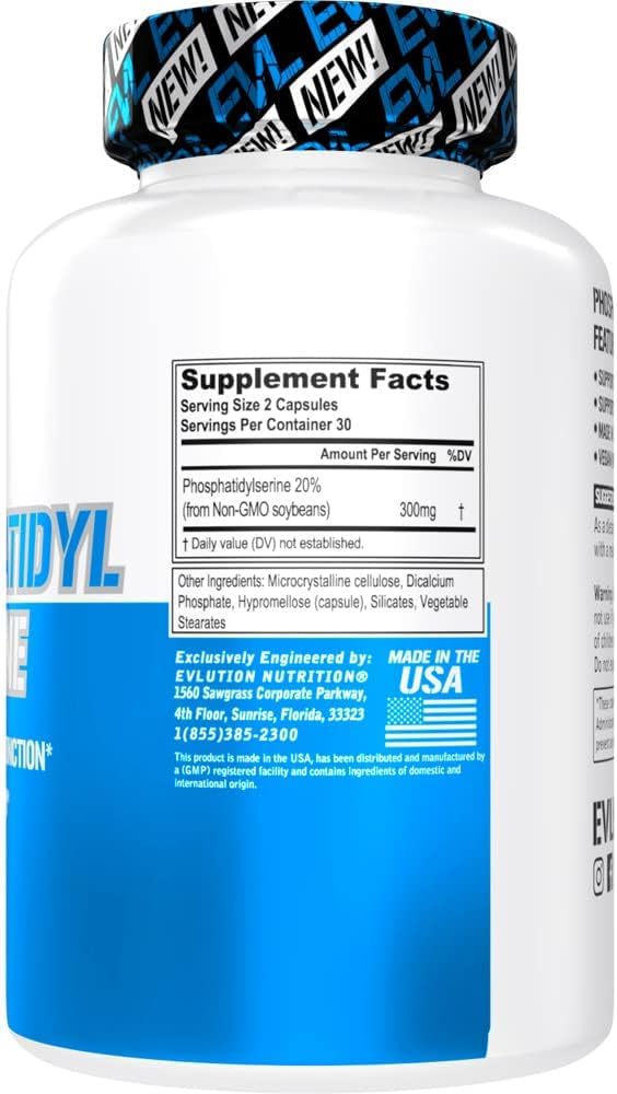 PhosphatidylSerine Nootropics Brain Support Supplement - Advanced Anti Aging Brain Health Supplement for Adults - Memory and Focus with Phosphatidylserine 300mg - EVL Vegan Non-GMO Evlution