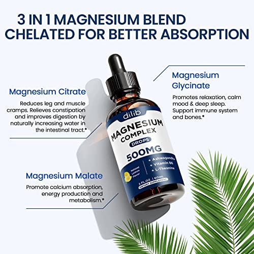 (2 Pack) Magnesium Glycinate, Citrate, Malate Liquid Drops-Triple Magnesium Complex dilib