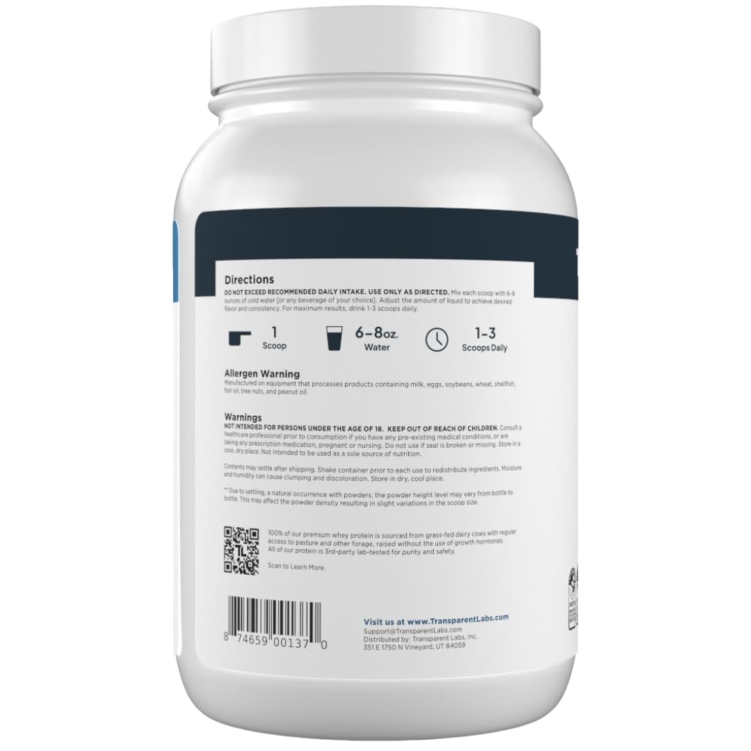 Transparent Labs Grass-Fed Whey Protein Isolate - Naturally Flavored, Gluten Free Whey Protein Powder with 28g of Protein per Serving & 9 Amino Acids - 30 Servings, French Vanilla Gsupps Australia