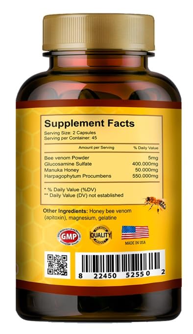 VITAMISAN Premium Natural Bee Venom with glucosamine sulfate Veneno Abeja 90 Capsulas Apitoxin Manuka Honey Dietary Supplement VITAMISAN