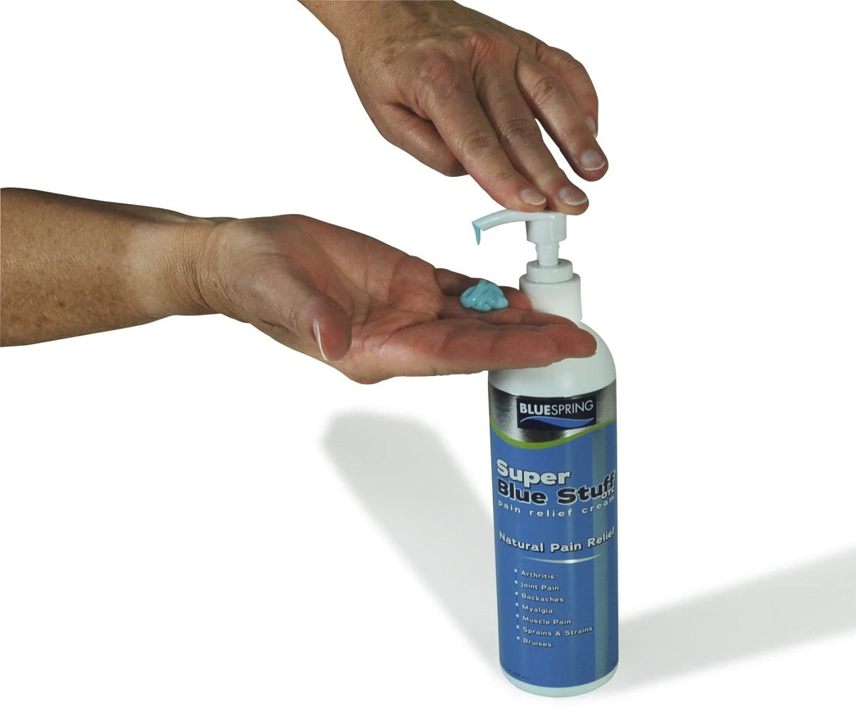 Super Blue Stuff OTC 12-oz. Pump Bottle - Natural, Made in USA, Paraben-free, Works in As Little As 5 Minutes for Joint/Muscle Pain, Backaches, Sprains/Strains, Bruises & Arthritis by Blue Spring Blue Spring