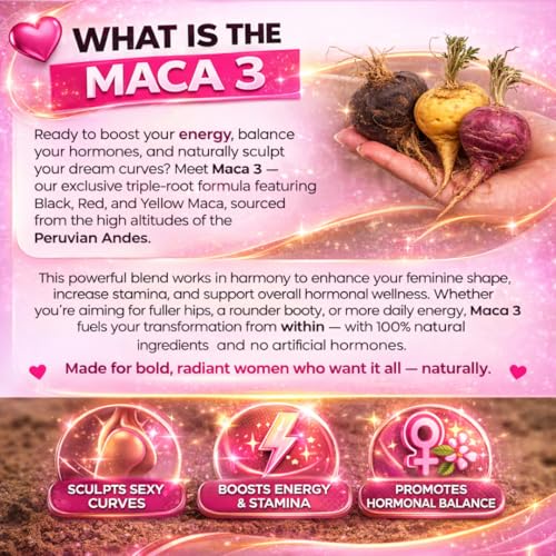Maca 3 Capsules – Black, Red & Yellow Maca Root Blend – Feminine Balance & Natural Body Support – Herbal Formula Curvy Fruit