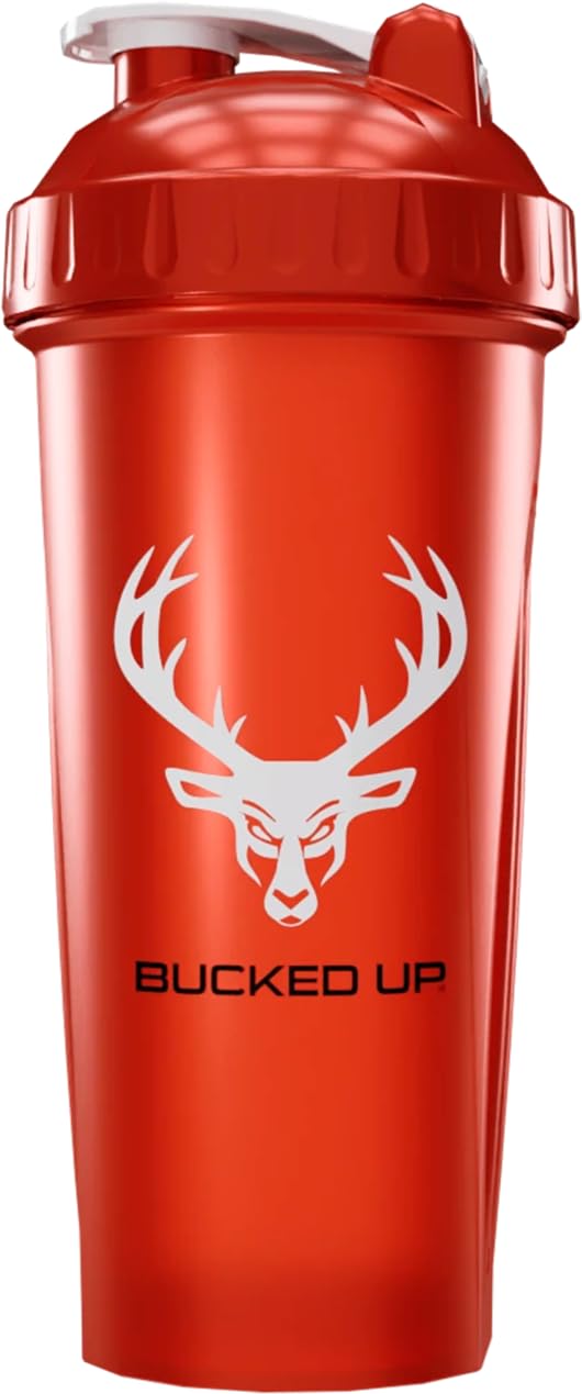 Bucked Up Perfect Shaker Bottle, 28oz, BPA-Free, Dishwasher Safe, Leak-Proof, Black Bottle with Red Buck Logo Gsupps Australia