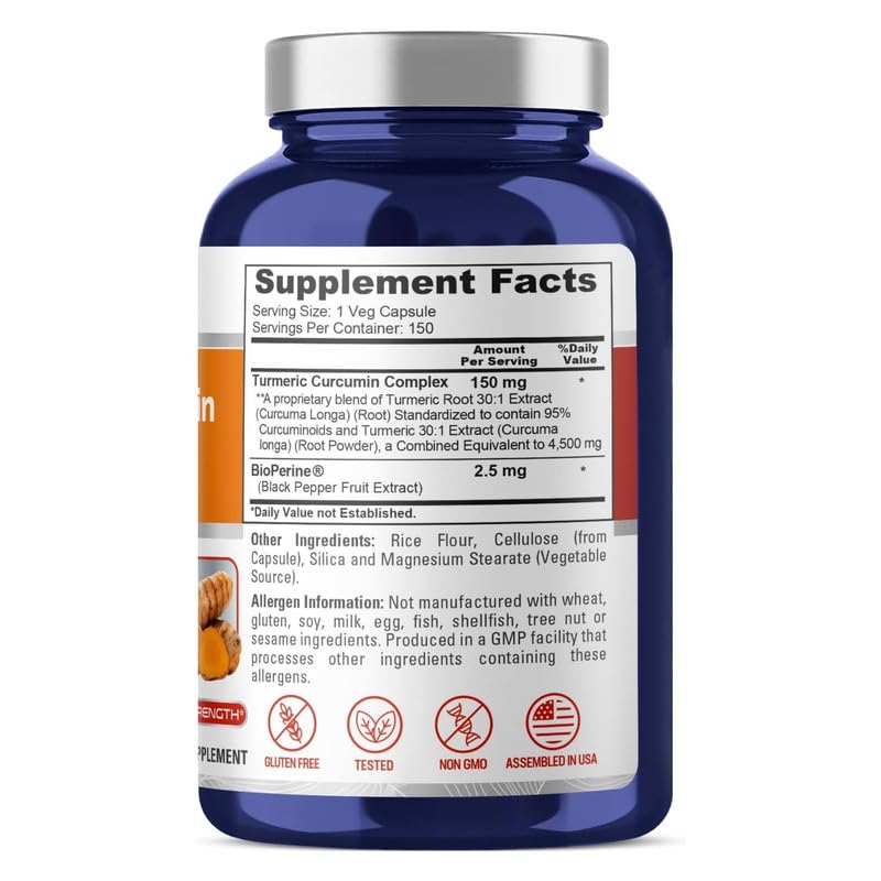 NusaPure Turmeric Curcumin Complex 4,500mg per caps, 150 caps, Non-GMO, Gluten-Free, & Bioperine NusaPure
