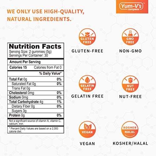 YumVs Complete Glucose Gummies, Raspberry Flavor, (60 Ct); Chewable YUM-V'S