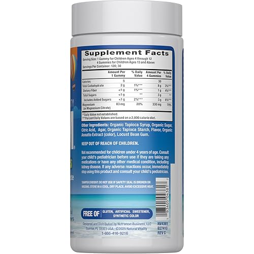Natural Vitality Calm, Magnesium Citrate Kids Supplement, Stress Relief Gummies, Supports a Healthy Response to Stress Natural Vitality