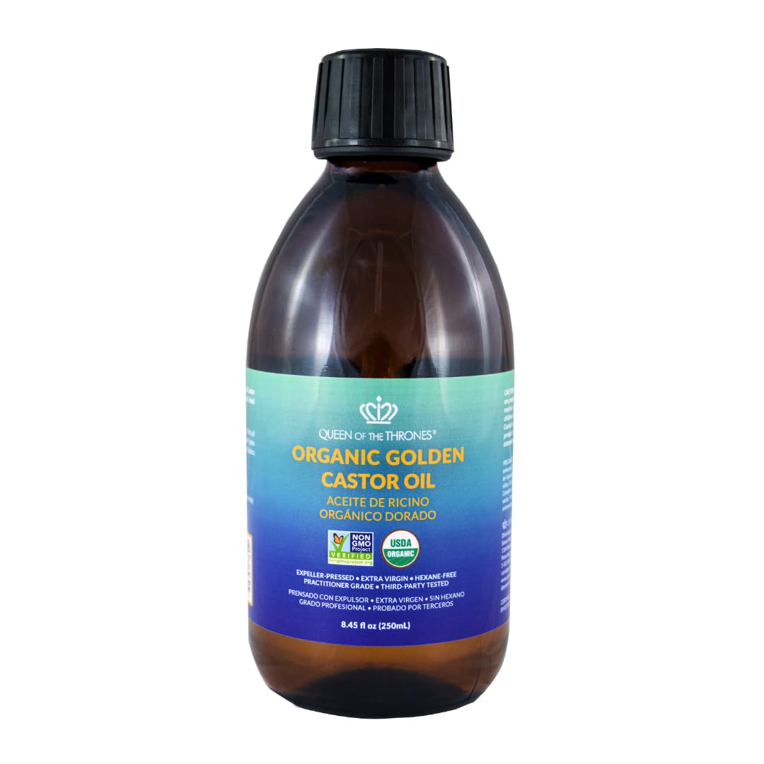 QUEEN OF THE THRONES Organic Golden Castor Oil - 8.45oz (250mL) | 100% Pure & Expeller Pressed QUEEN OF THE THRONES