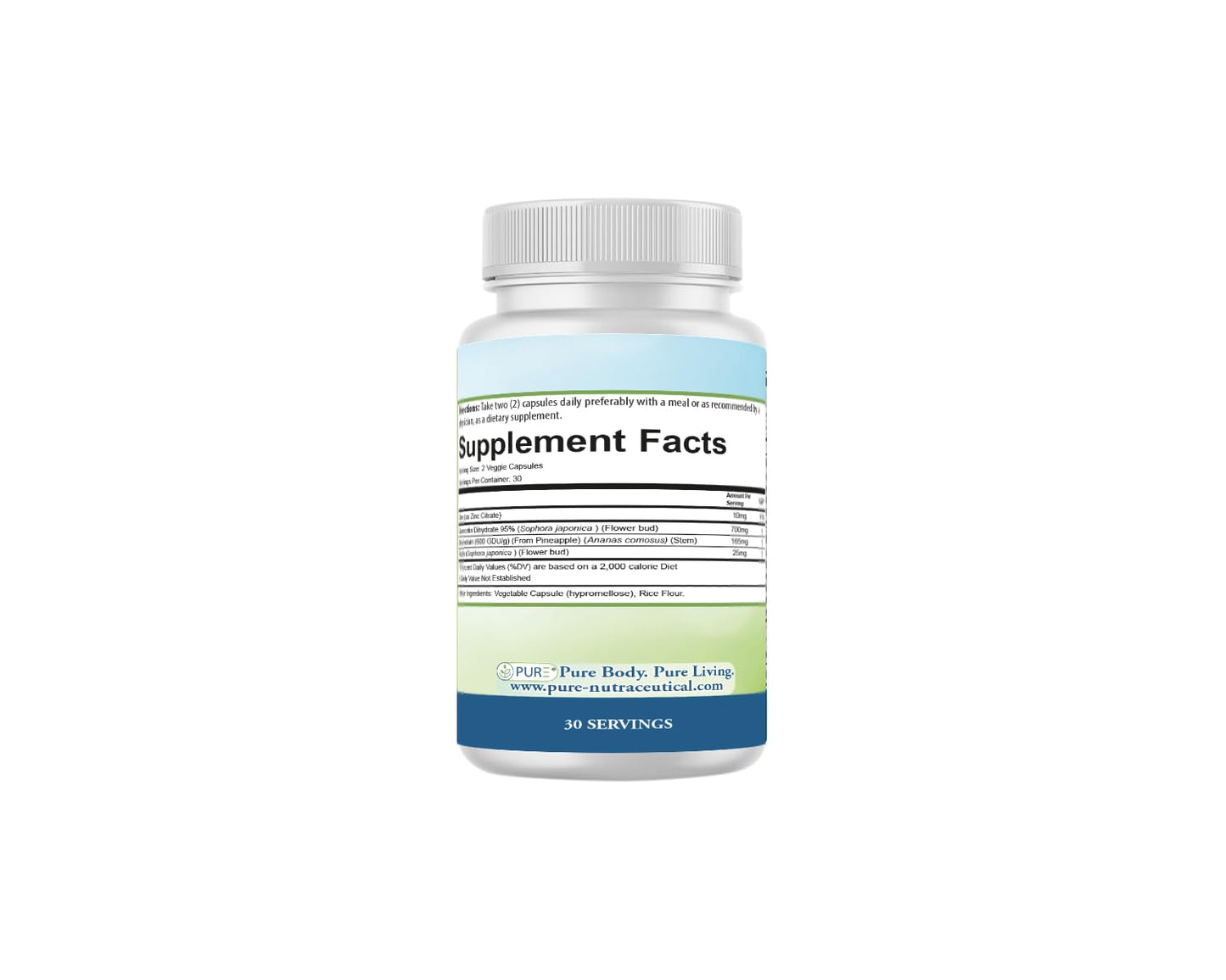 PURE® Quercetin+ with Zinc, Bromelain, Rutin Immune Shield - 60 Capsules - High Bioavailability Antioxidant Complex for Respiratory Health & Viral Defense - Made in USA PURE