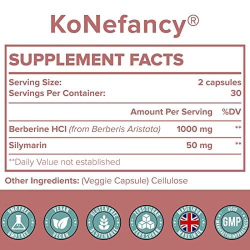 KoNefancy Berberine HCL Supplement 1000mg, High Absorption Berberine Plus Vegan KoNefancy