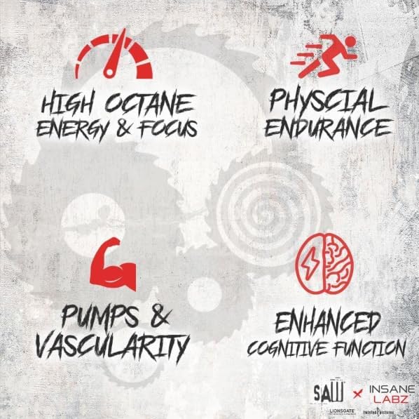 Insane Labz Psychotic Saw, High Stim Pre Workout Powder with OxyGold™ and AMPiberry®,Extreme Lasting Energy with Teacrine®,Focus with CognitIQ® and Endurance (60 Servings, Grape)