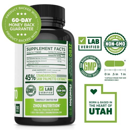 Zhou Nutrition Saw Palmetto Extract 500 mg, Prostate Health, Urinary Tract Support, DHT Zhou Nutrition