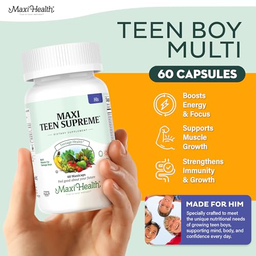 Teen Vitamins for Boys 12-17 - Teen Multivitamin Supreme with D3, Iron, Calcium, Biotin, Digestive Enzymes Maxi Health