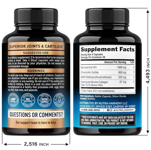 Glucosamine Chondroitin MSM Collagen | HSA | Joint Support Supplement 2800 mg | Made in USA | FSA Approved Product Items | Flexibility Nutritional Vitamins NUTRAHARMONY