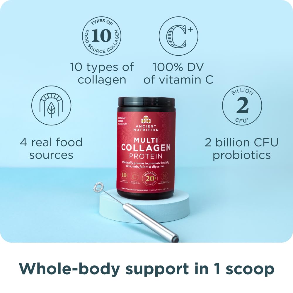Ancient Nutrition Collagen Peptides Powder, Multi Collagen Protein, Women & Men, Vitamin C, Probiotics, Hydrolyzed Collagen Ancient Nutrition