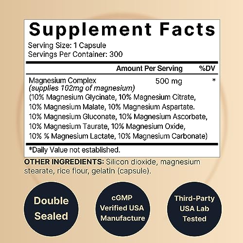 NatureBell Magnesium Complex Supplement 500mg, 300 Capsules | 10 Active Forms NatureBell