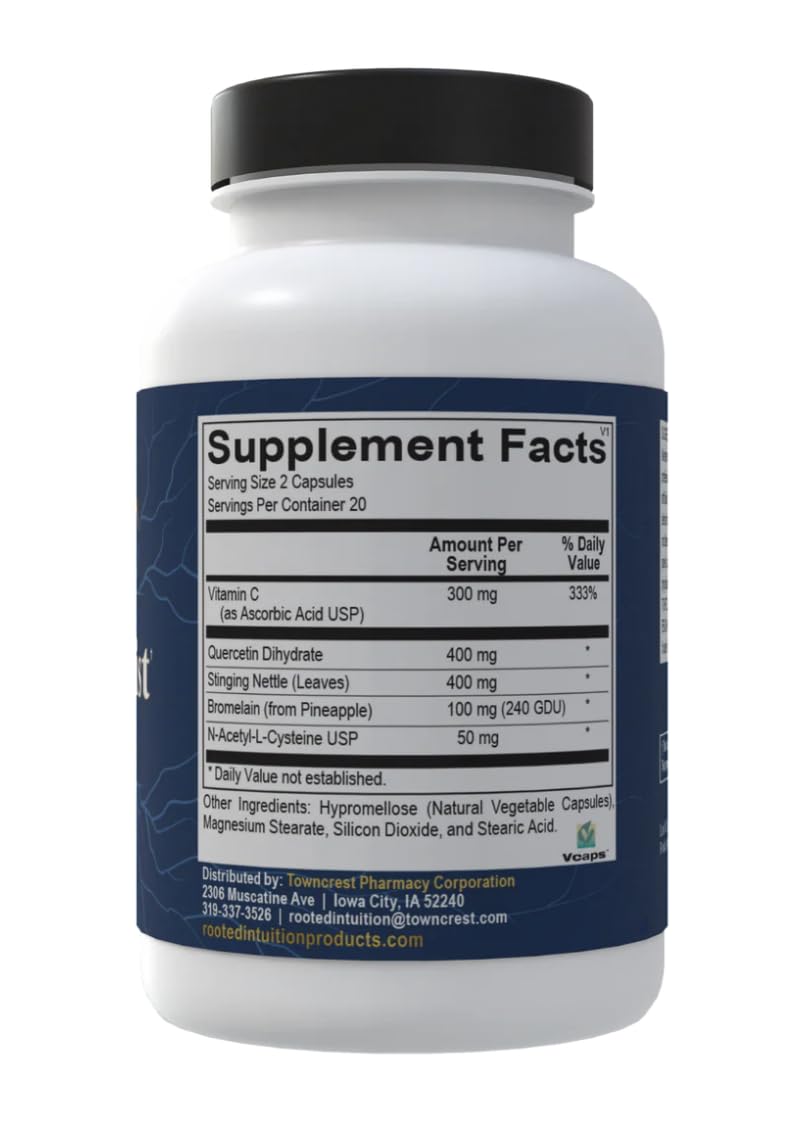 Rooted Intuition Hist Assist | Seasonal Sinus & Immune Balance Formula | Quercetin Bromelain NAC Nettle | Non-GMO Gluten Free | 40 Capsules Rooted Intuition