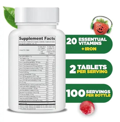 Lifeable Multivitamin & Multimineral with Iron Chewables for Kids – Vegetarian – Gluten Free Vegetarian – Great Tasting Doctors Orders
