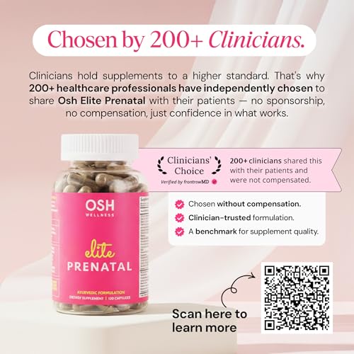 Ayurvedic Elite Prenatal Vitamins with Folate, Choline, Iron, Iodine & more | Made in USA | Optimal Bioavailability | Supports Baby's Growth and Brain Development | 30 Day Supply - OSH Wellness Freshly Moms