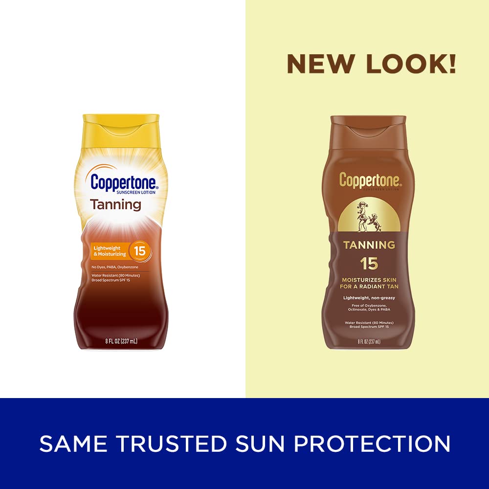 Coppertone Tanning Sunscreen Lotion, SPF 15, Lightweight and Non Greasy Sunscreen, Water Resistant, Oxybenzone Free Coppertone